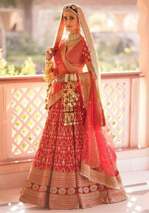 Red Sequins Net Lehenga Set — view on Indya