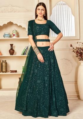 Green Embroidery Georgette Lehenga Set