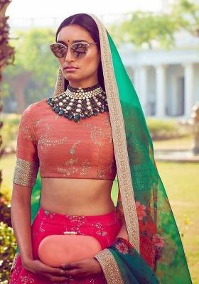 Pink Embroidery Silk Lehenga Set