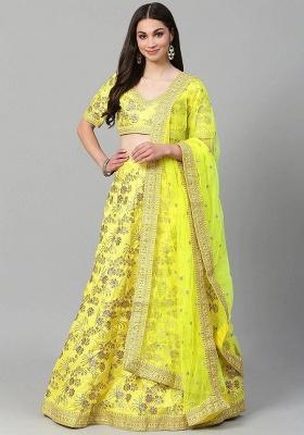 Green Embroidery Silk Lehenga Set