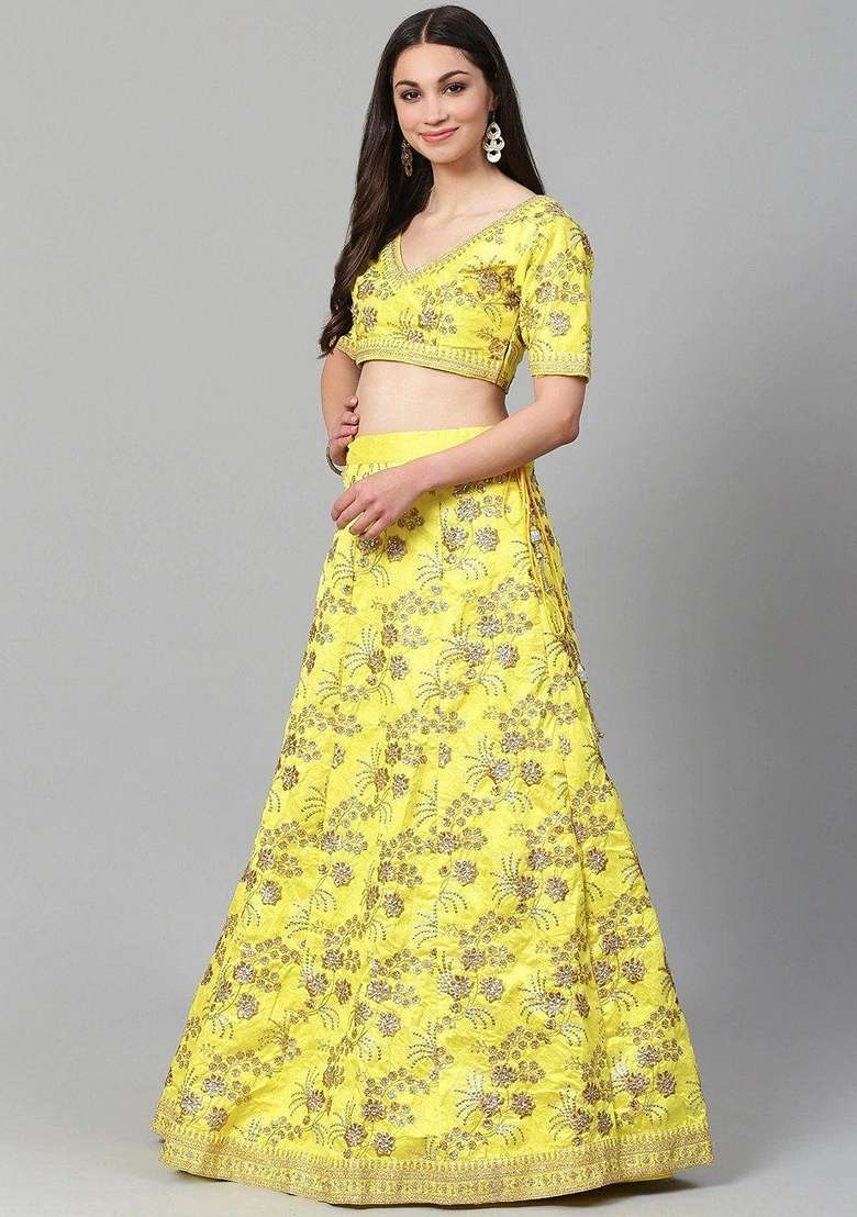 Green Embroidery Silk Blend Lehenga Set for Diwali and Festive Wear - Indya