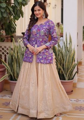 Purple Zari Work Jacquard Lehenga Set