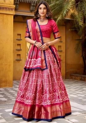 Pink Printed Silk Blend Lehenga Set