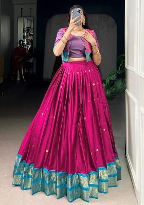 Pink Zari Work Cotton Lehenga Set