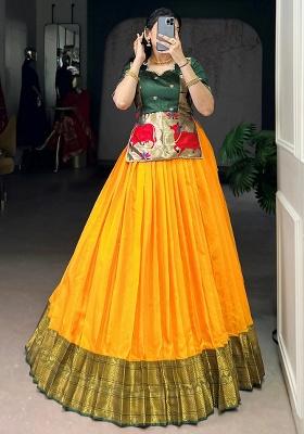 Yellow Zari Work Silk Blend Lehenga Set