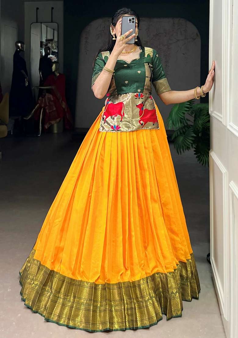 Yellow Zari Work Silk Blend Chaniya Choli Set For Navratri And Garba - Indya