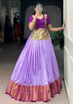 Lavender Zari Work Silk Blend Lehenga Set