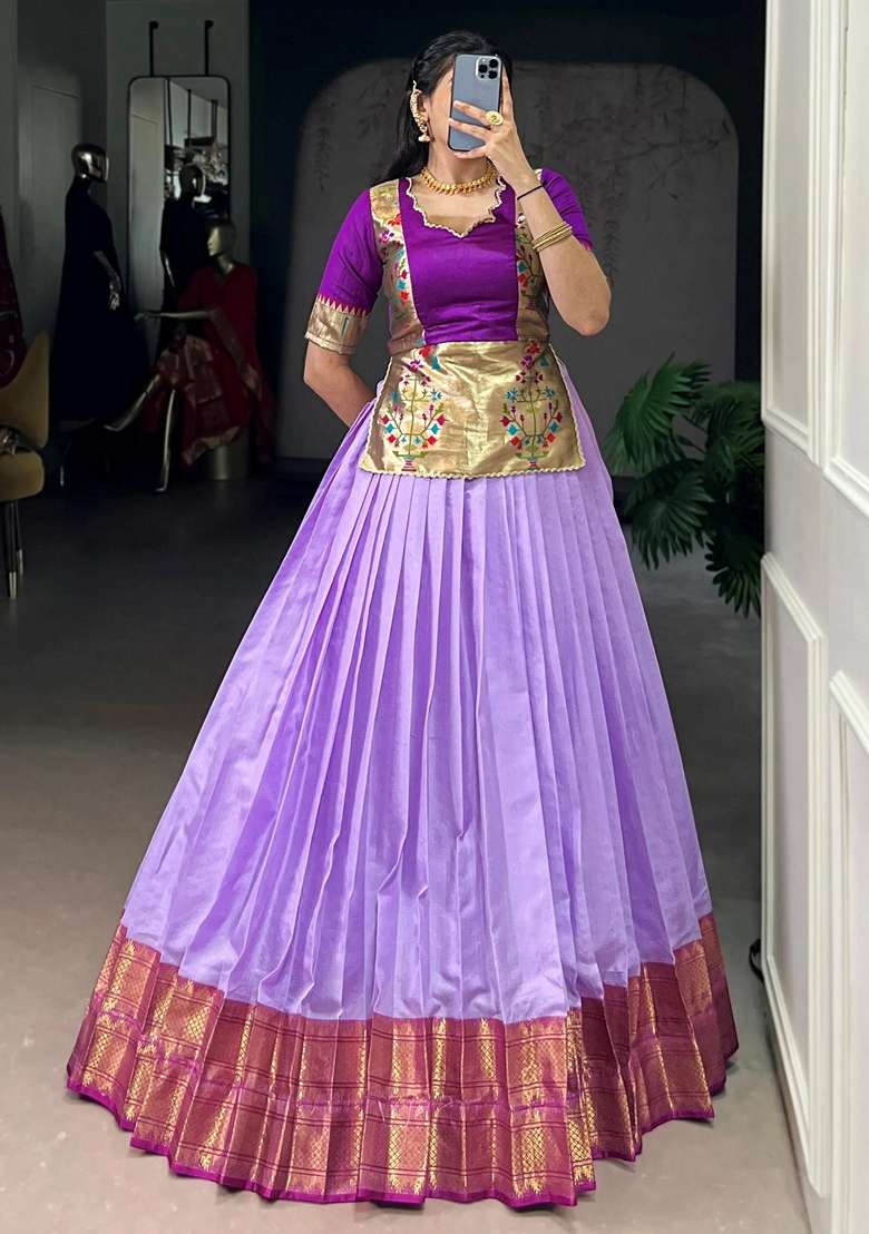 Lavender Zari Work Silk Blend Lehenga Set - Indya
