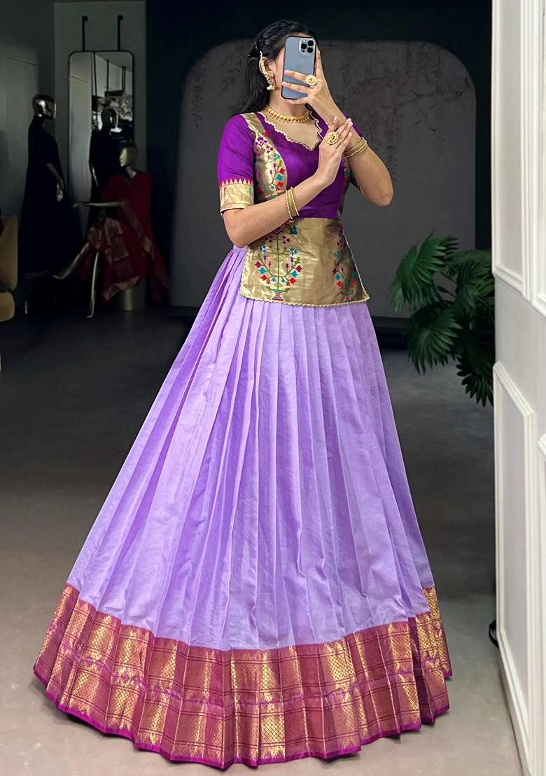 Lavender Zari Work Silk Blend Lehenga Set - Indya