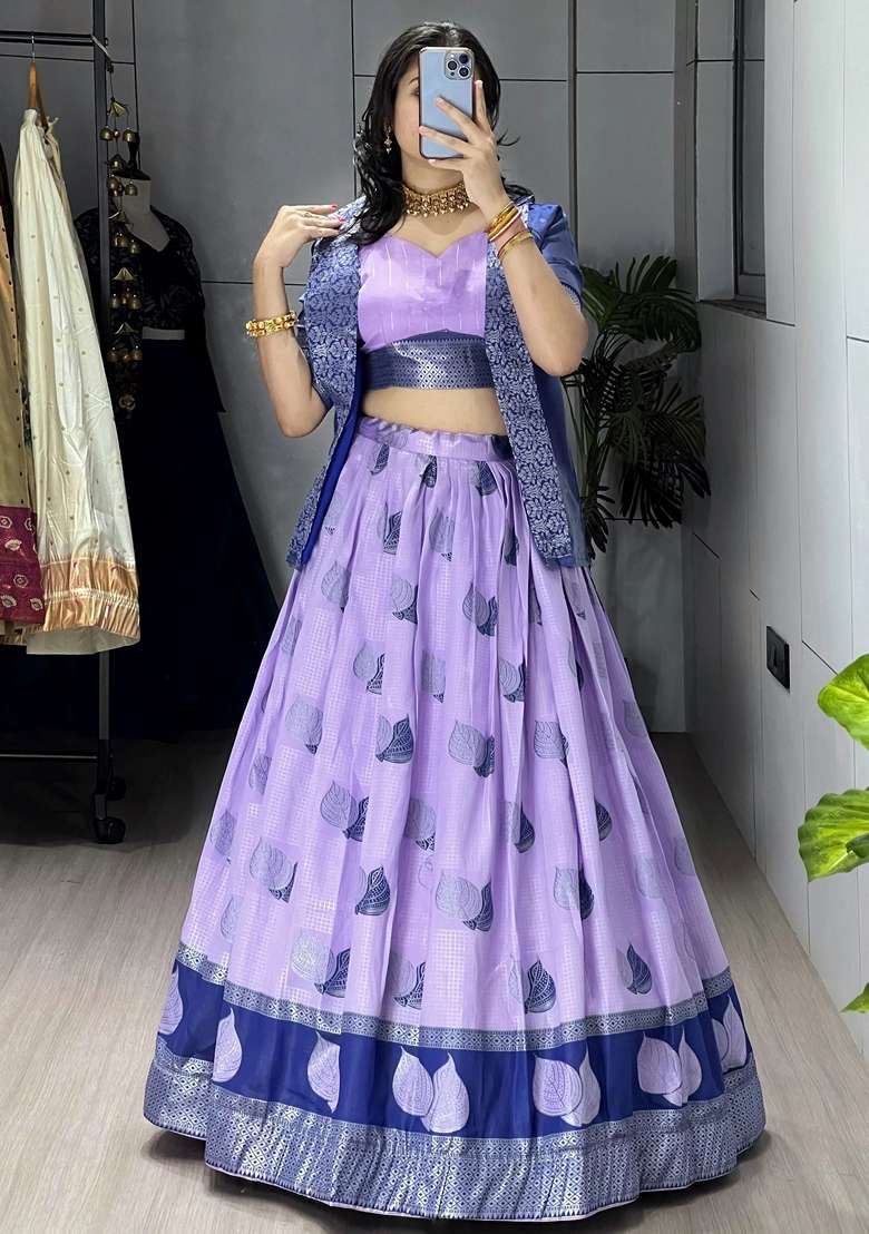 Purple Silk Lehenga Set with Printed for Diwali | Wedding & Festive Wear - Indya