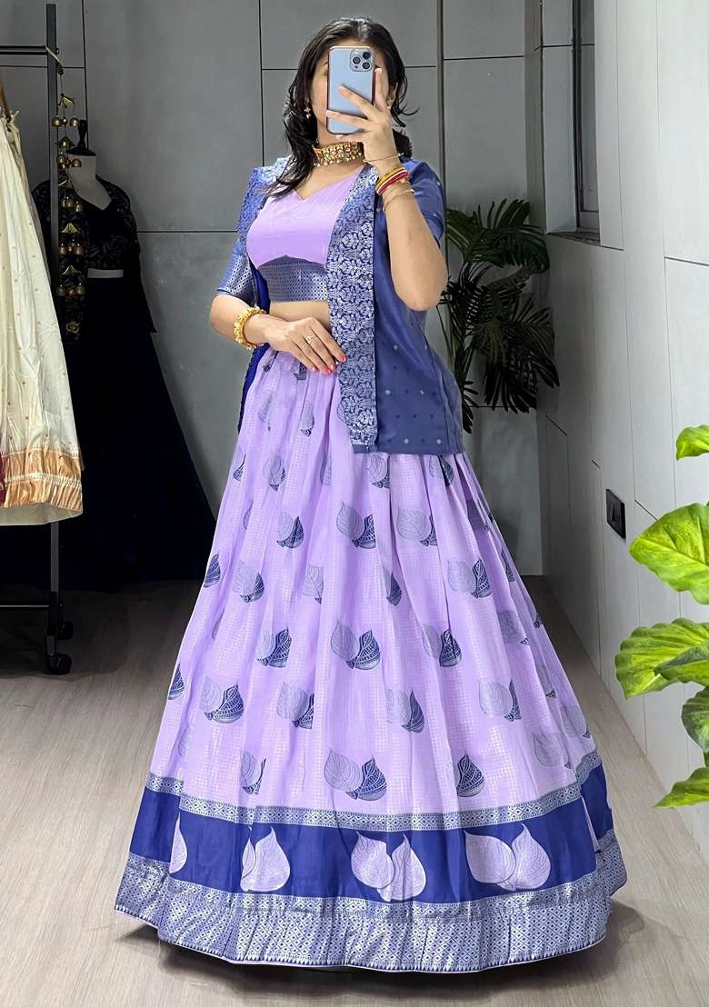 Purple Silk Lehenga Set with Printed for Diwali | Wedding & Festive Wear - Indya