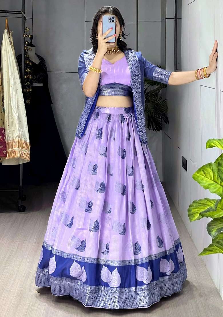 Purple Silk Lehenga Set with Printed for Diwali | Wedding & Festive Wear - Indya
