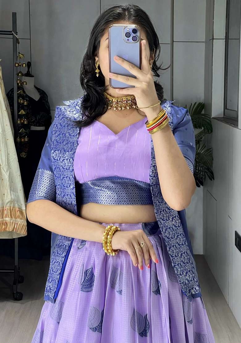 Purple Silk Lehenga Set with Printed for Diwali | Wedding & Festive Wear - Indya