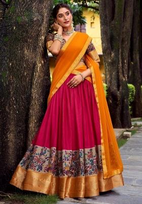 Pink Zari Work Silk Blend Lehenga Set