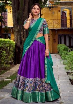Purple Zari Work Silk Blend Lehenga Set