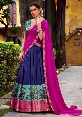 Blue Zari Work Silk Lehenga Set