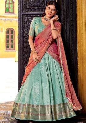 Sky Blue Zari Work Silk Lehenga Set