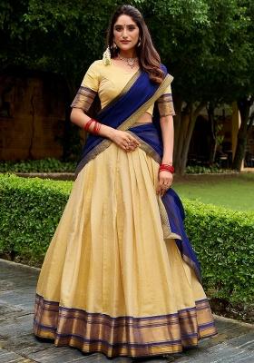 Beige Zari Work Kanjivaram Lehenga Set