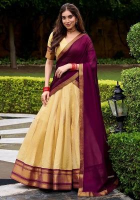 Beige Zari Work Kanjivaram Lehenga Set