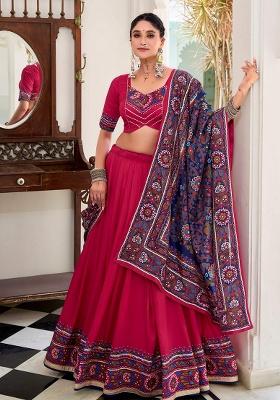 Pink Printed Silk Blend Lehenga Set