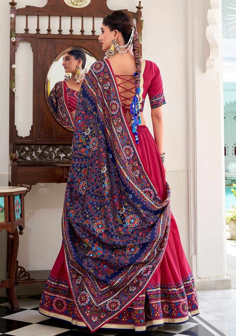 Pink Printed Silk Blend Lehenga Set for Diwali and Festive Wear - Indya