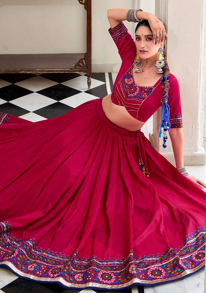 Pink Printed Silk Blend Lehenga Set for Diwali and Festive Wear - Indya