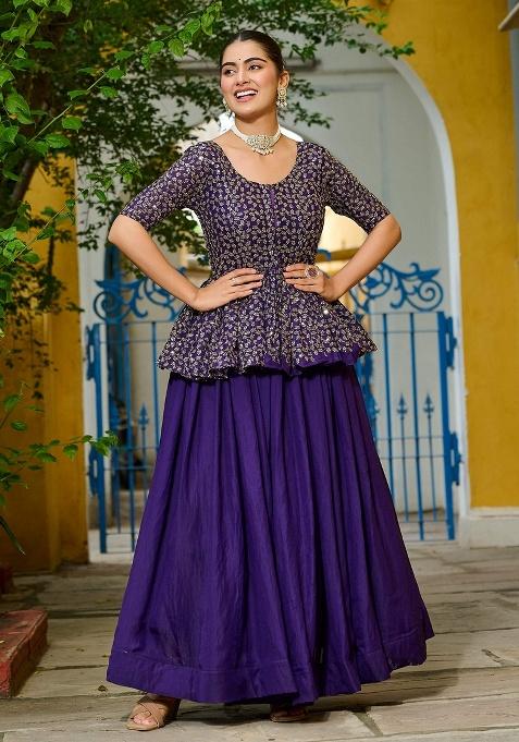Purple Embroidery Silk Lehenga Set