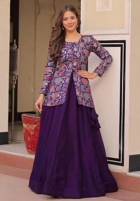 Purple Zari Work Silk Blend Lehenga Set