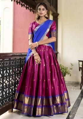 Pink Zari Work Silk Blend Lehenga Set