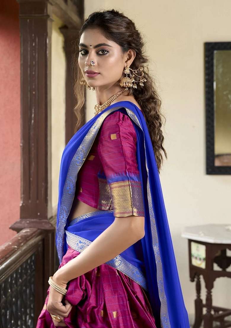 Pink Zari Work Silk Blend Lehenga Set for Diwali and Festive Wear - Indya