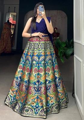 Blue Zari Work Silk Lehenga Set