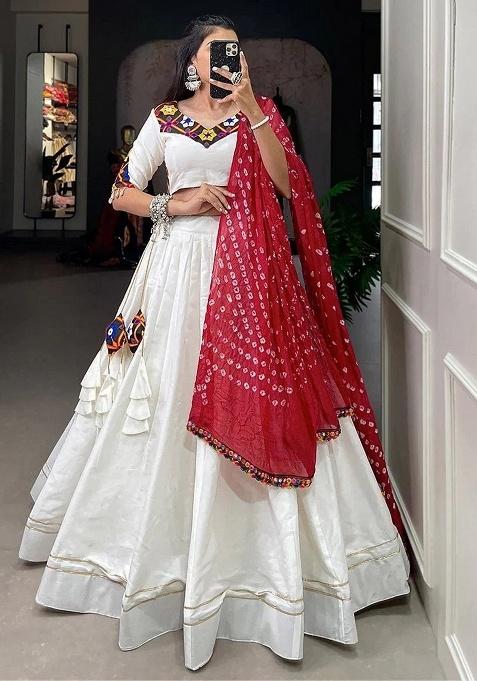 White Gota Patti Cotton Lehenga Set — view on Indya