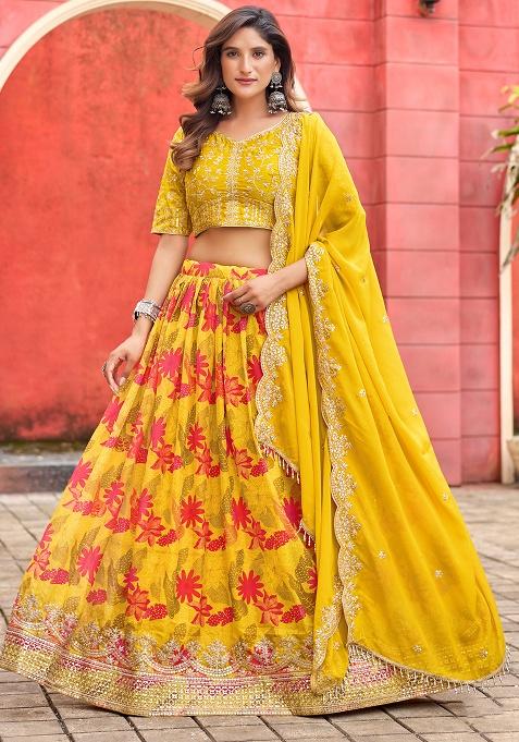 Maroon Embroidery Silk Lehenge Set