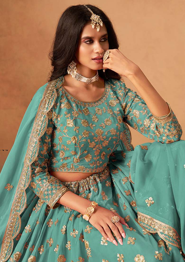 Maroon Embroidery Organza Lehenge Set for Diwali | Wedding & Festive Wear - Indya