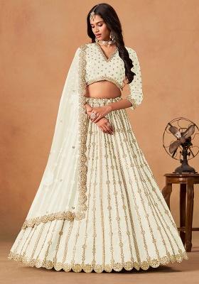 Pista Green Embroidery Silk Lehenge Set