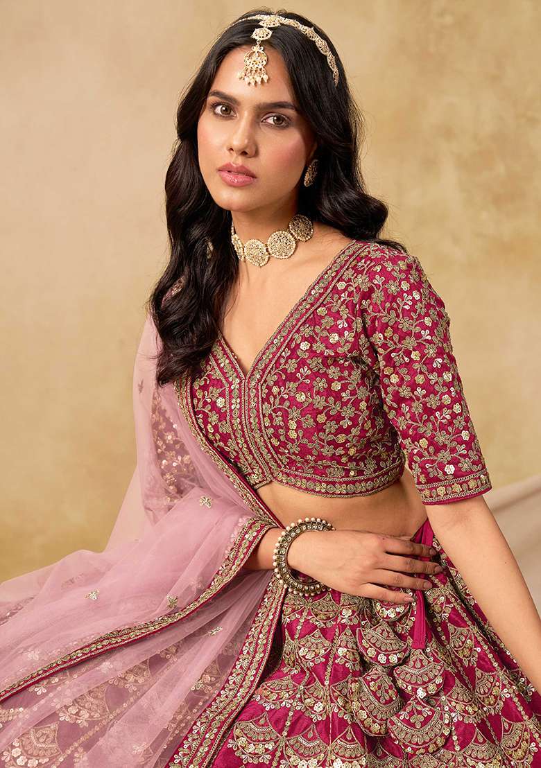 White Embroidery Silk Blend Lehenge Set for Diwali and Festive Wear - Indya