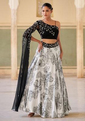 Teal Blue Embroidery Chinon Lehenge Set