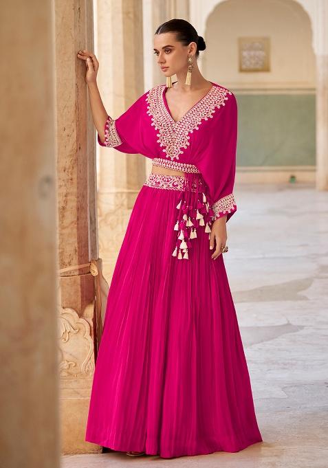 Green Embroidery Chinon Lehenge Set