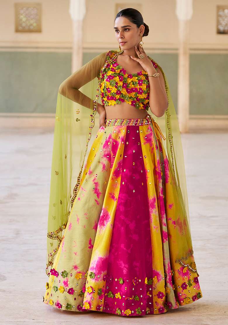 Wine Embroidery Chinon Lehenge Set for Diwali and Festive Wear - Indya