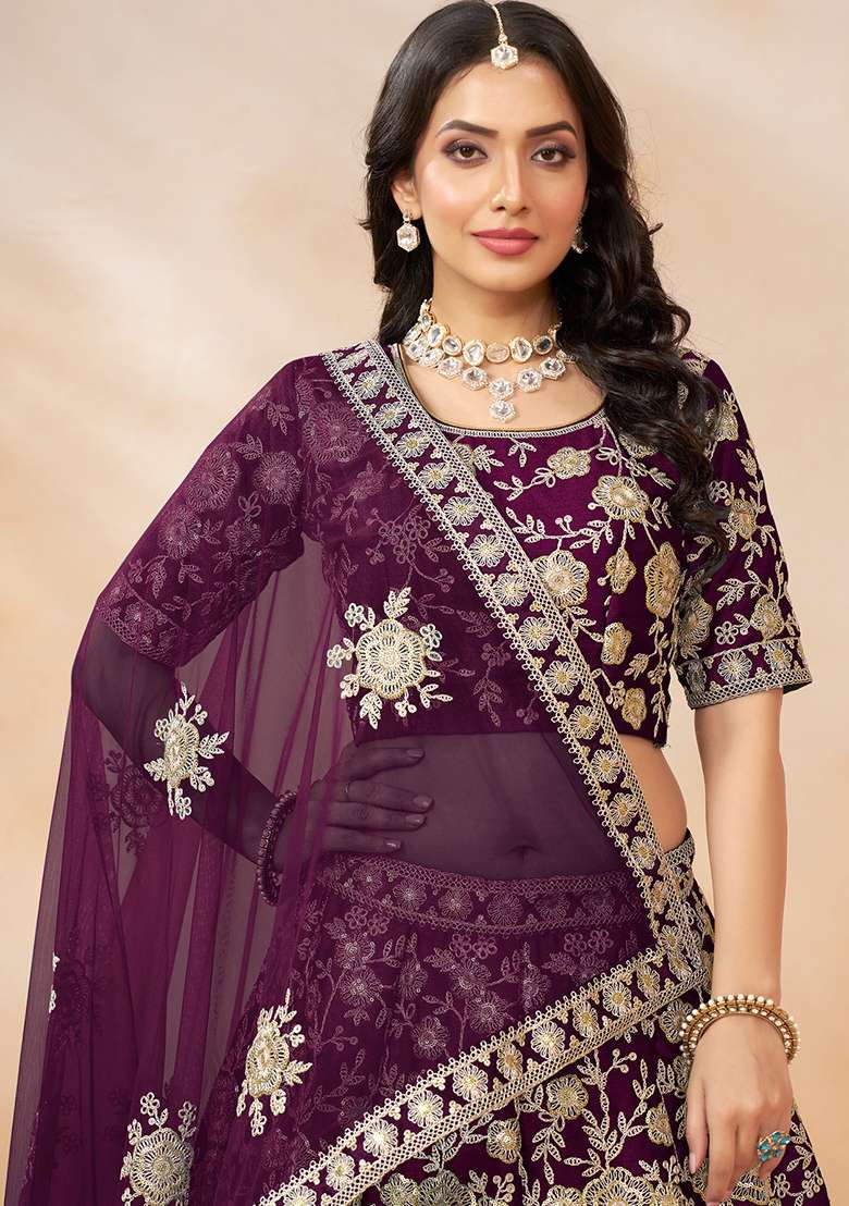 Purple Embroidery Silk Blend Lehenge Set for Diwali | Wedding & Festive Wear - Indya