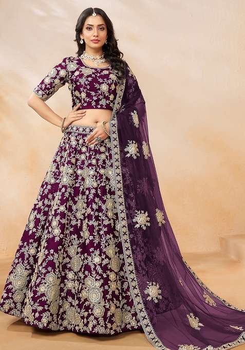 Purple Embroidery Silk Blend Lehenge Set for Diwali | Wedding & Festive Wear