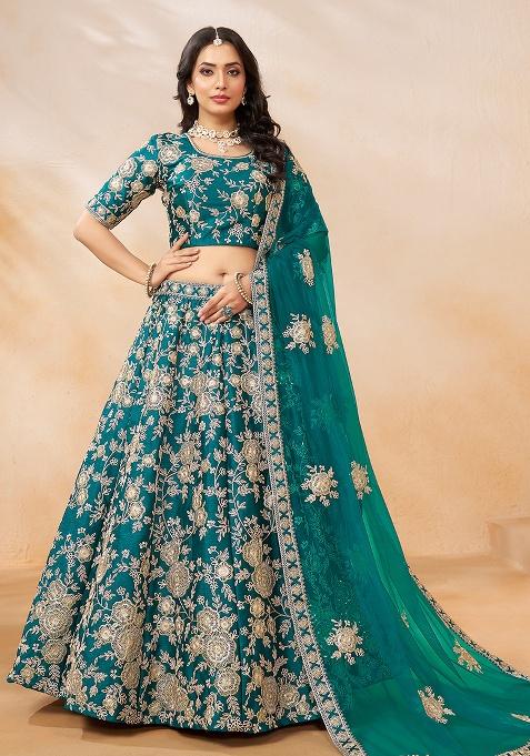 Beige Embroidery Net Lehenge Set