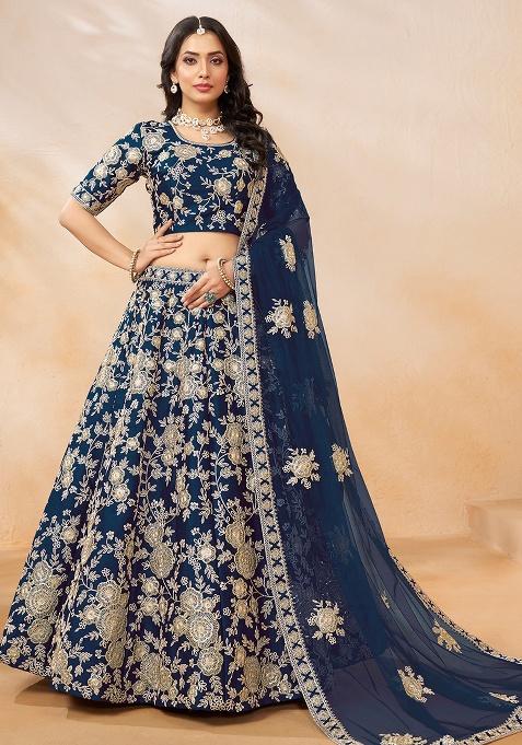 Mustard Embroidery Net Lehenge Set