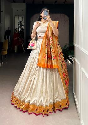 Off White Zari Weaving Silk Lehenge Set