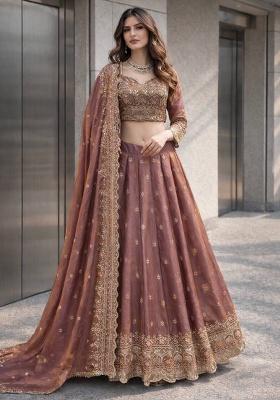 Onion Thread Work Satin Lehenga Set