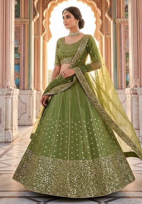 Multicolor Embroidery Silk Lehenga Set — view on Indya