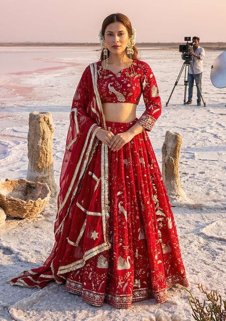 Multicolor Embroidery Georgette Lehenga Set for Diwali and Festive Wear - Indya