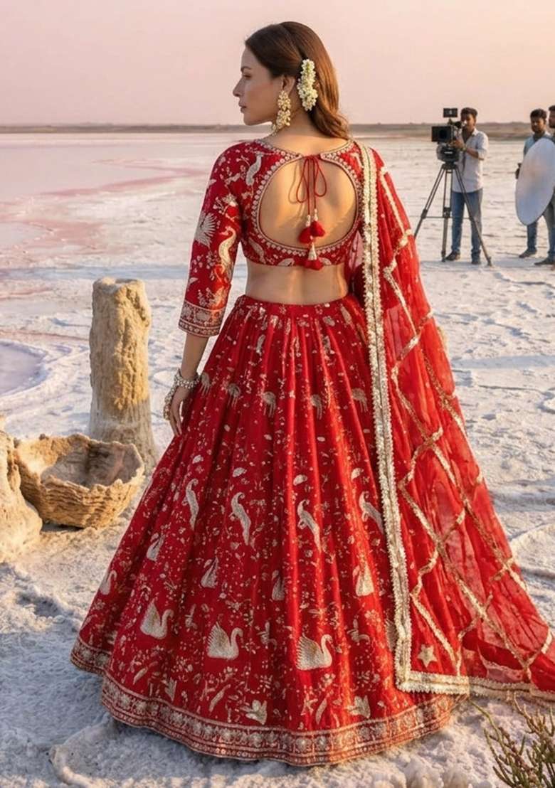 Multicolor Embroidery Georgette Lehenga Set for Diwali and Festive Wear - Indya