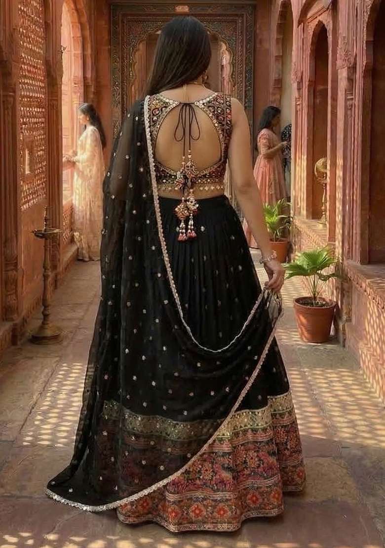 Multicolor Printed Georgette Lehenga Set for Diwali and Festive Wear - Indya