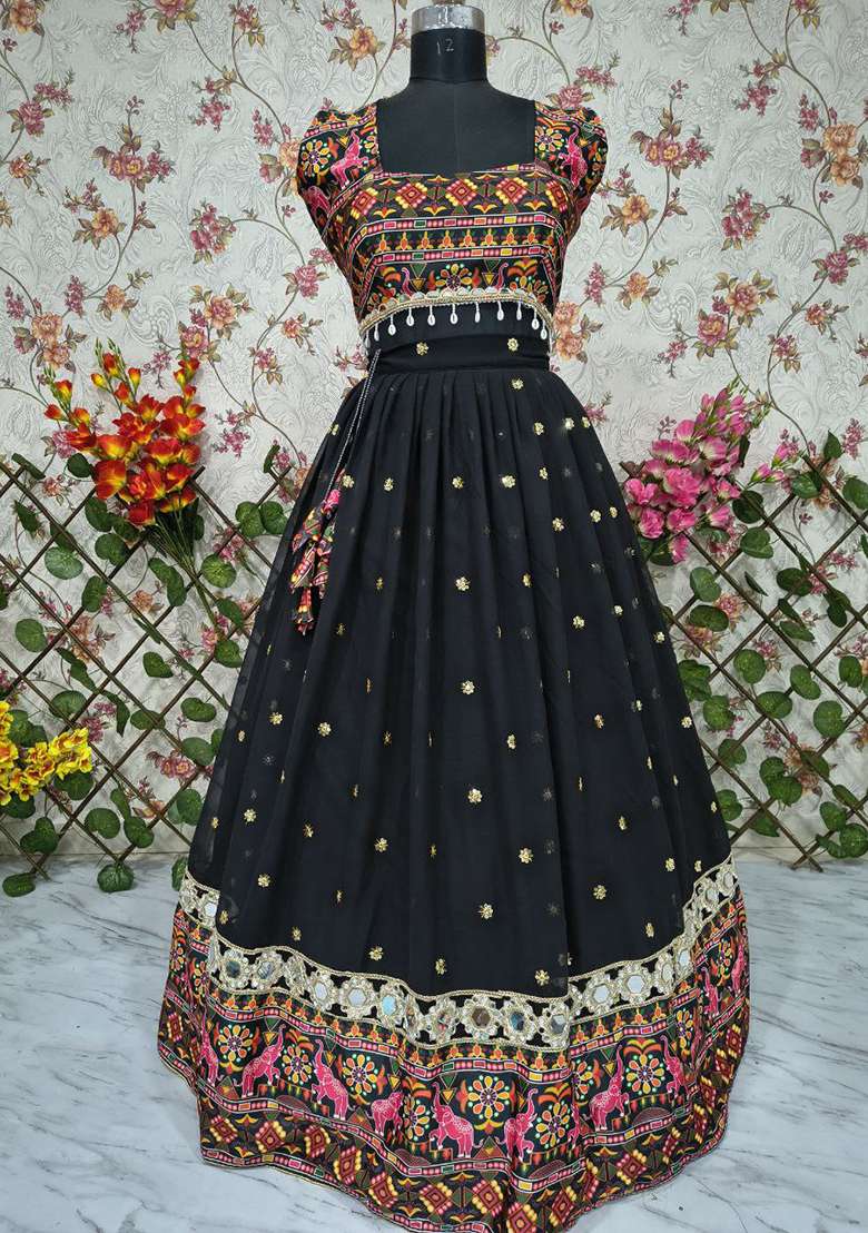 Multicolor Printed Georgette Lehenga Set for Diwali and Festive Wear - Indya